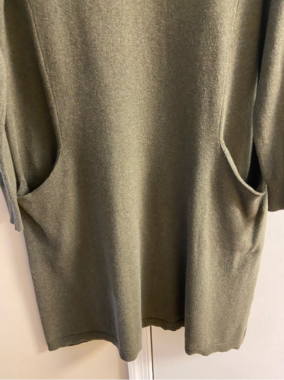 Sundance olive green knit midi dress with front pockets silk blend Large petite - Picture 5 of 7